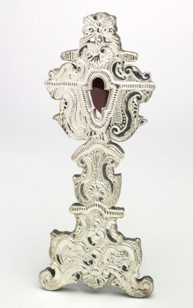 Reliquiar Silverplate auf Holz H 40 cm